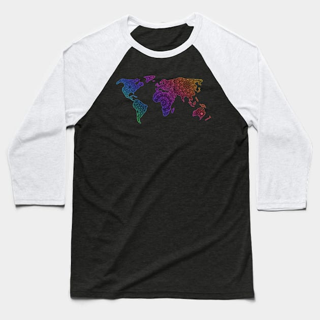 Colorful World Map, culture, tradition, rainbow 🌈 Baseball T-Shirt by designsbygulmohar